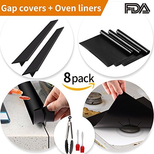 2 Silicone Stove Counter Gap Covers Easy Clean Stove Gap Fillers 3 Oven Liners BBQ Grill Mats Large Heat Resistant Mats 2 Silicone Basting Brushes 1 silicone Kitchen Tong For Cooking &amp; BBQ