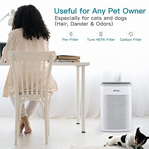 AIRTOK Air Purifier for Home Large Room Office up to 1100ft² H13 True HEPA Air Filter Cleaner for Smoke, Dust, Odors, Pet Dander 25dB Quiet (Available for California)