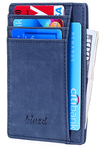 Slim Wallet RFID Front Pocket Wallet Minimalist Secure Thin Credit Card Holder (One Size, Updated Blue)