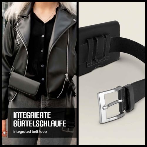 moex Cómoda bolsa horizontal con clip para cinturón compatible con LG G Flex 2 | Uso universal con trabilla para cinturón y cierre magnético, color negro