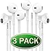 Premium Certified Headphone [3 Pack] Universal 3.5MM In-Ear In Line Noise Isolating Headset Crystal Sound Earbuds with Volume Control & Mic for Apple iPhone iPod iPad Samsung Galaxy LG HTC