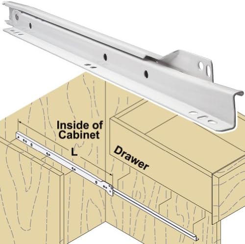 Woodtek 167483, 200-pack, Hardware, Drawer Slides, Roller, Box Drawer, 20" Self Closing Epoxy Coated Slide-White