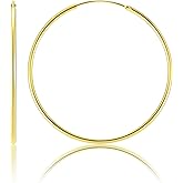 14 Karat Gold Hoop Earrings, 14K Gold Hoop Earrings for Women, Dainty Gold Vermeil Endless Thin Hoops, 14K Gold Plated 925 Sterling Silver, 35/45/55mm