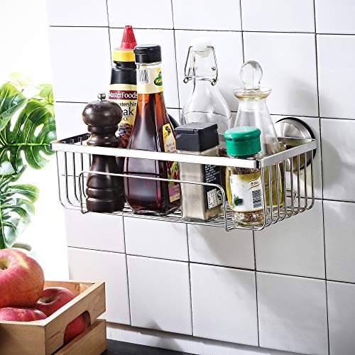 YOHOM 2Pcs Strong Vacuum Suction Cup Shower Caddy Shelf Bath Organizer Baskets Rust Proof Stainless Steel Brushed Suction Shower Holder Rack for Shampoo Conditioner Bathroom Kitchen Storage