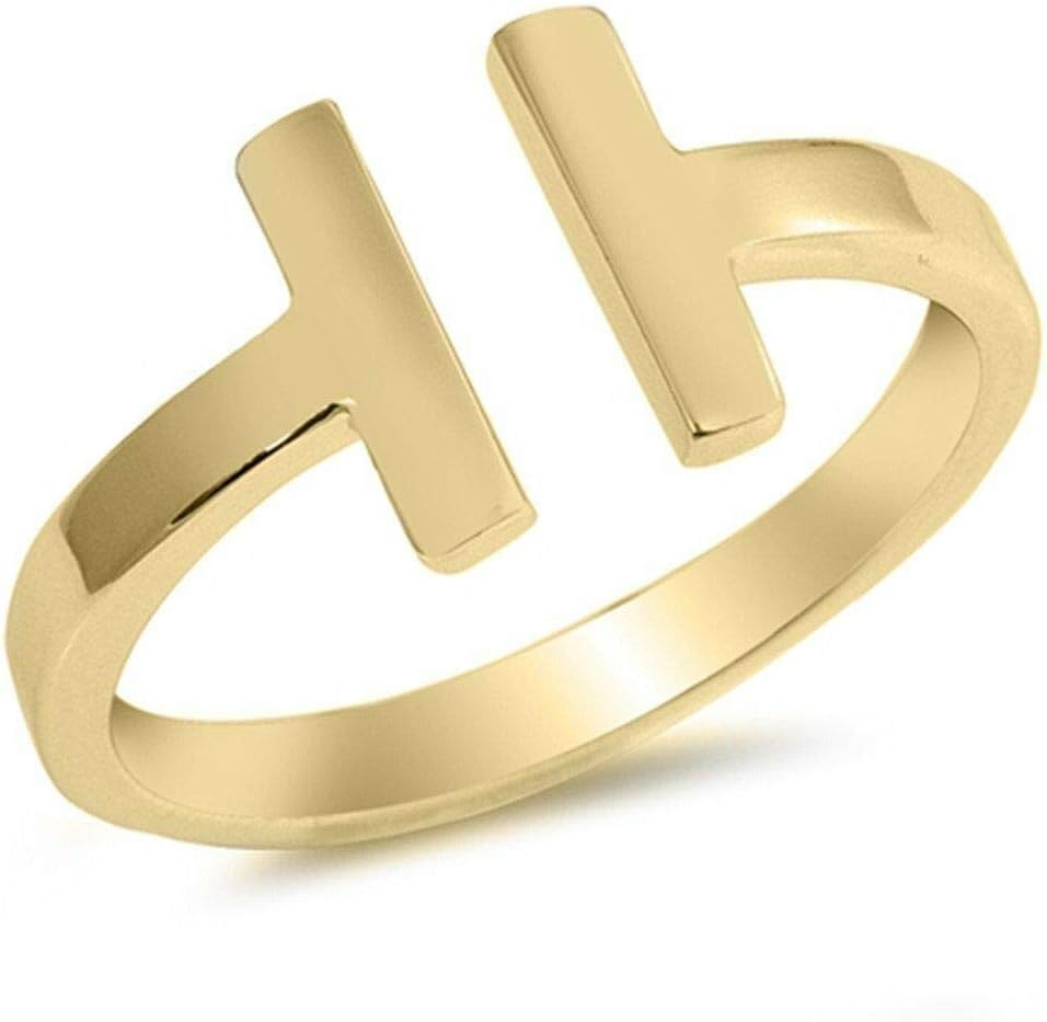 Designer Inspired Titanium Steel Double T Shape Ring