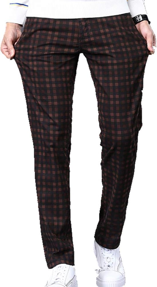 Men's Slim Plaid Casual Pants Autumn Clothing high Cotton Stretch