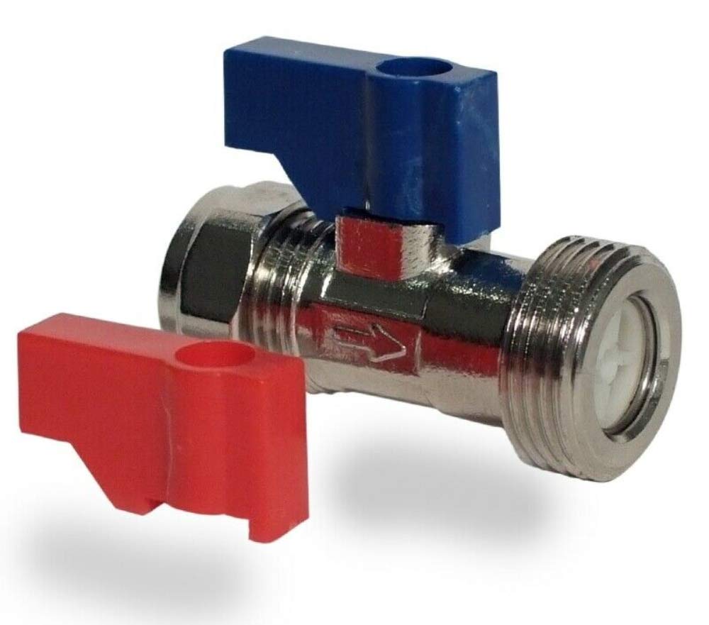 Aumix 15mm x ¾ inch Straight Washing Machine/Dishwasher Isolation Valve with Built in Non-Return Check Valve x1 — image 1