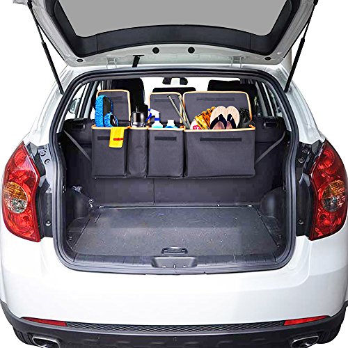 Backseat Trunk Organizer, Space Saving Car Trunk Organizer with Bottom Plate and Lid Trunk Storage for Kids, Travel, Heavy Duty 4 Pocket Auto Interior Cargo Accessories SUV & Car Organizer