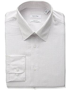 Calvin Klein Men's Non Iron Regular Fit Print Point Collar Dress Shirt