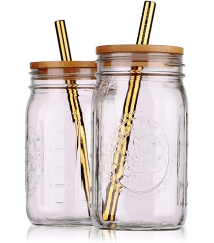 Amazon.com: Amzcku 32oz vintage Mason Jars with Bamboo Lids
