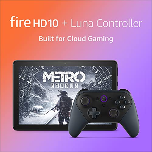Paquete de juego de tableta Fire HD 10 que incluye tableta Fire HD 10, (Negro, 32 GB), 10.1 , 1080p Full HD y Luna Controller