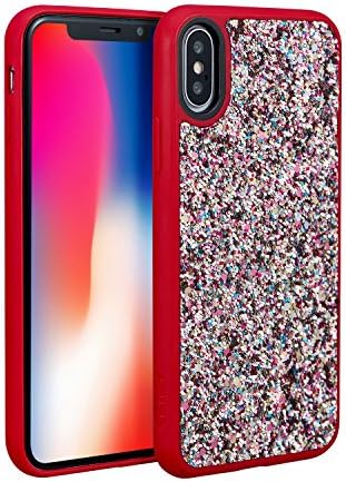 CTUNES iPhone X Case, iPhone 10 Case, Shiny Glitter Bling Sparkle Case for Girls Women Hard PC Back Soft TPU Bumper Frame Shockproof Protective Cover for iPhone X/iPhone 10 5.8 inch (2017) - Red