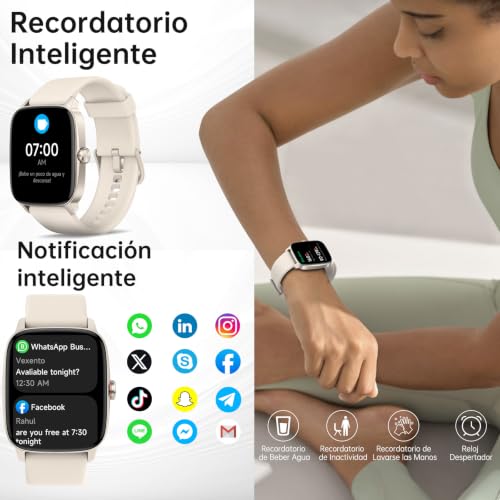 Reloj Inteligente Mujer Hombre con Llamadas Bluetooth y Voz AI, 1.85'' Smartwatch con Whatsapp Notificación, Pulsómetro/SpO2/Sueño/Podómetro, 110+ Modos Deportivos, Impermeable IP68 para iOS/Android
