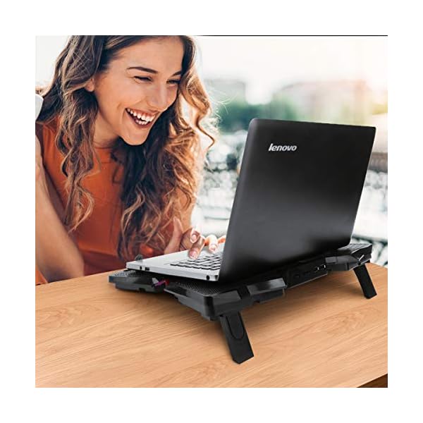 Zwini Laptop Cooling Pad 12"-17" Laptop Cooler Stepless Speed Fan Ultra Quiet Cooling Pad Stand with 5 Fans at 1400 RPM LED light 2 USB Ports