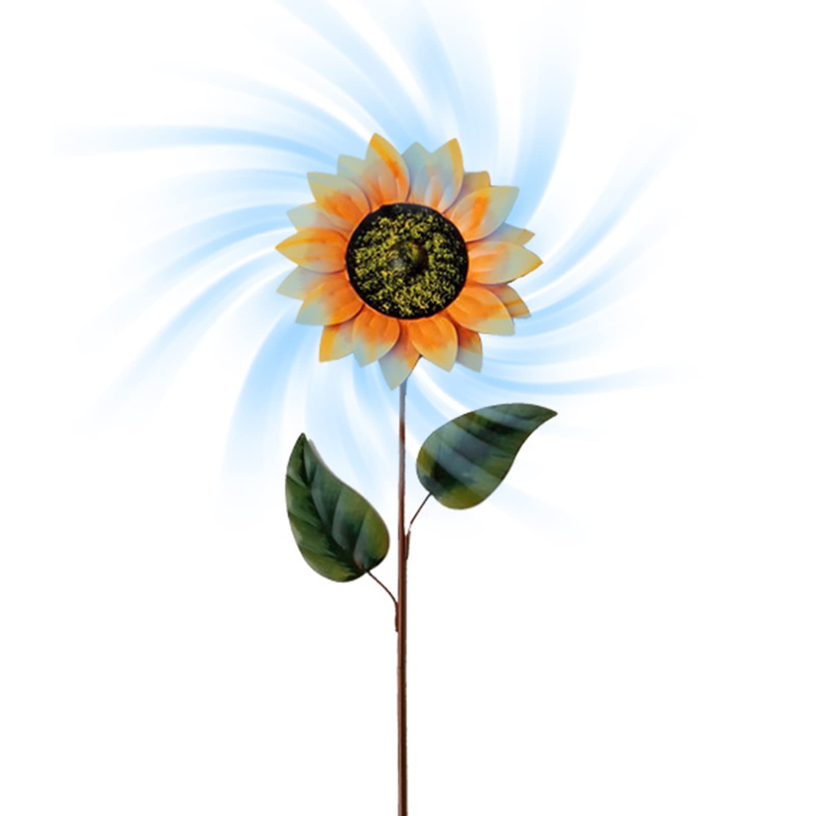 garden wind spinners,metal sunflower windmill Weatherproof yellow 22.5 x 80 cm easy to Install