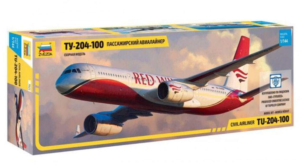 Zvezda 500787023-1:144 Tupolev TU-204 100, Model Building Kit, Standing Model Building, Hobby, Crafts, Plastic Kit