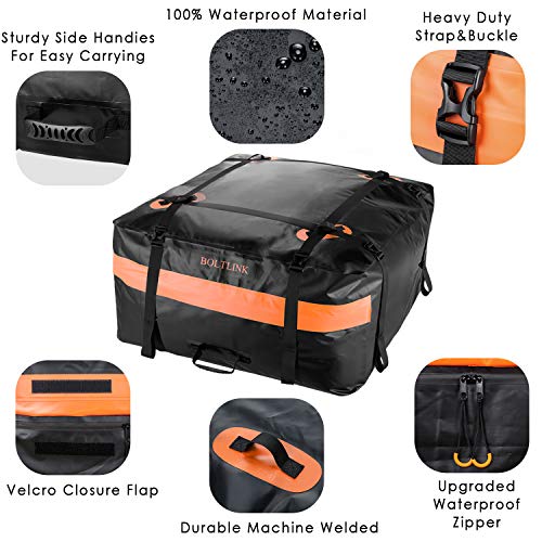 BOLTLINK Car Roof Top Cargo Carrier Bag, Made with Waterproof Material, Easy Install for Most Car,Jeep, SUV with Racks - Thumbnail 2