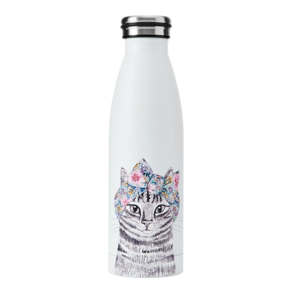 MIKASA Tipperleyhill Double-Walled Stainless Steel Bottle, 500ml Vacuum-Insulated Drinks Bottle Keeps Drinks Cold and Hot, BPA-Free Stainless Steel Hydration Bottle with Cat Print