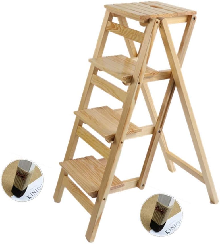 4-Stufen-Hocker, Klapptreppenleiter aus Holz, rutschfester Haushalts