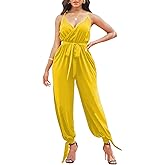 LightlyKiss Casual Summer Dressy Jumpsuits for Women Spaghetti Strap Wide Leg Split Long Pants Loose Fit Rompers