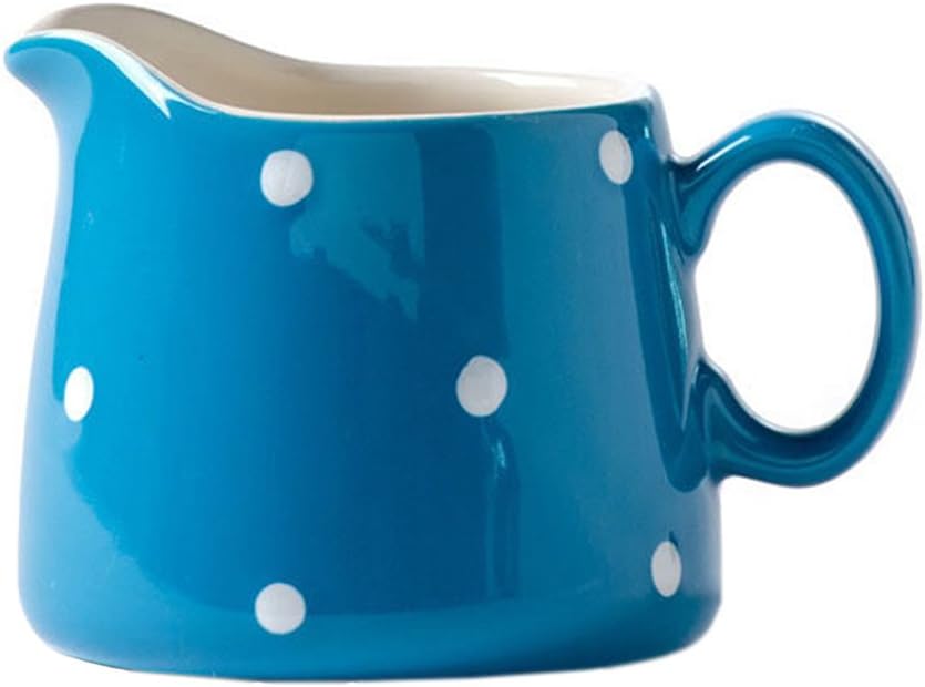 Porcelain Polka Dot Milk Jug Coffee Creamer Mug Pitcher Colorful Ceramic Cute Spout Serving Sauce Pitcher Milk Pourer Syrup Server with Handle for Kitchen,kid Home Decor Gift(Yellow,Pink,Blue)