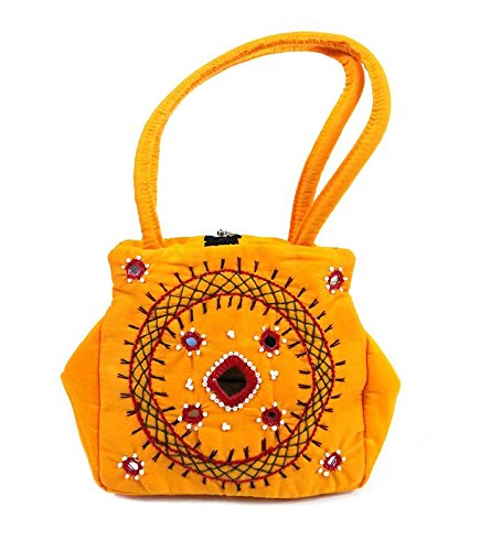 belladona samosa cut small mirror work bag in yellow