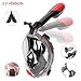 Full Face Snorkel Mask - Patent Nose Equalizer & Foldable Tube Easy Breath - Integrated Snorkeling Mask Anti-Fog Anti-Leak 180° View - Ideal for Youth & Adult Swimming Diving and Scuba (Black, Large)