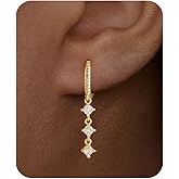 Dangle Earrings For Women Trendy 14K Gold Plated Drop Silver Long Dangling Dainty CZ Simple Hanging Jewelry