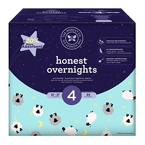 Honest Overnight Baby Diapers, Club Box, Sleepy Sheep, Size 4, 54 Count