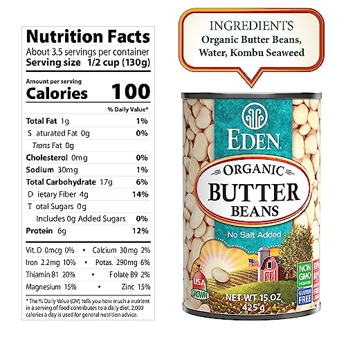 Eden Organic Butter Beans, (Baby Lima Beans), No Salt Added, USA Grown