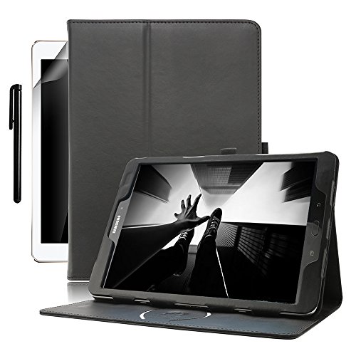 Samsung Galaxy Tab S3 9.7 Hülle, Boriyuan Echt Leder Case Schutztasche, mit Standfunktion, Automatische Schlaf/Aufwachen Funktion für das Samsung Galaxy Tab S3 9.7 Zoll SM-T820 T825 - (Schwarz)