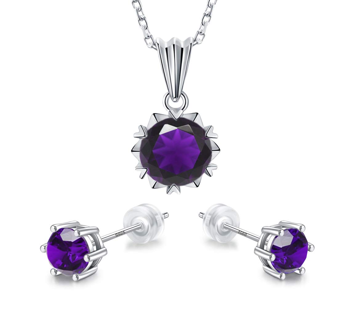 Sunnyshopday Birthday Stone,Jewelry Sets,925 Sterling Silver Earrings Stud Men Women,Jewelry Box Gift Choice,Daily Wear,18ct White Gold Plated