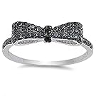 Black & White Cz Bow Tie .925 Sterling Silver Ring Size 9