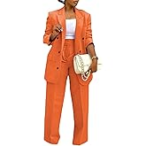 Tcremisa Pants Suits for Women Dressy 2 Piece Business Casual Outfits Double Breasted Blazer Wide Leg Pants Set Office Work