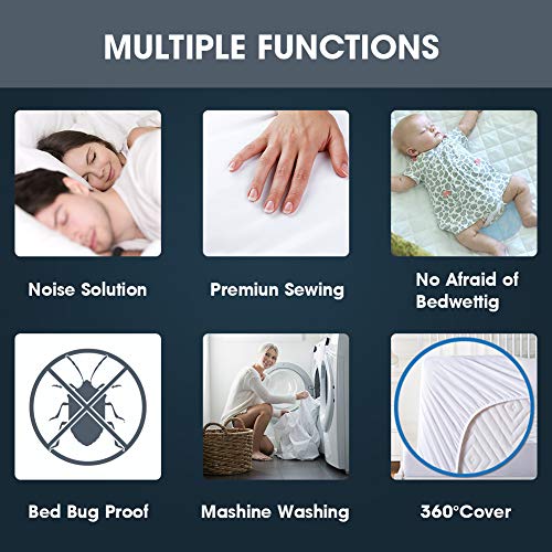 Full Size Premium 100% Waterproof Mattress Protector-Vinyl Free, Hypoallergenic Fitted Mattress Protector - 10 Year Warranty - Thumbnail 3