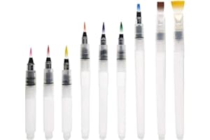 9-Pack Watercolor Brush Pens, Refillable Water Brushes for Travel Painting, Soft Tip Aqua Brushes for Solid Paints, Sketching