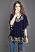 Ashir Aley New Floral Embroidered Butterfly Sleeve Wrap Ruffled Peasant Tops Blouse(XL,Navy Blue)