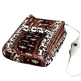Tefici Washable Snuggle Heated Throw Blanket with Fast Heating Technology, 3 Temperature Settings with Overheating Protection, Automatic Switch-Off 50”x 60 (Moose Pattern)