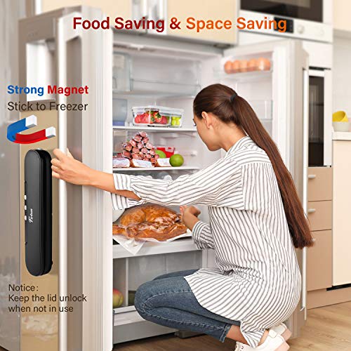 Firbon Vacuum Sealer Machine, Compact Portable Automatic Air Sealing System with Cutter & Starter Kit for Food Preservation Space Saver(Black)