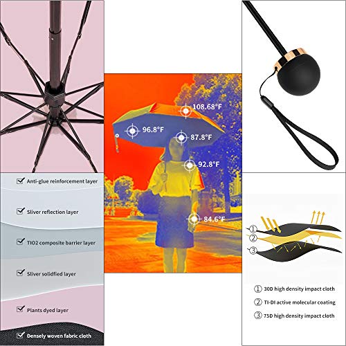 ATOFUL 8Ribs UPF50+ UV Blocker Parasol Manual Mini Umbrella Windproof UV Protection Wind Resistant Lightweight Folding Sun-Rain Anti UV Umbrella 7.8" Titanium Compact Vent Sun Umbrella (Summer Pink)