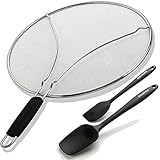 Kitchen Set. Splatter Guard for Frying Pan & 2 Silicone Spatulas/Turners Heat Resistant. 13-Inch Oil Grease Splash Screen Lid for Non-Stick Cast Iron Skillet - Rubber Baking Kitchen Utensils