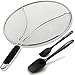 Kitchen Set. Splatter Guard for Frying Pan & 2 Silicone Spatulas/Turners Heat Resistant. 13-Inch Oil Grease Splash Screen Lid for Non-Stick Cast Iron Skillet - Rubber Baking Kitchen Utensils