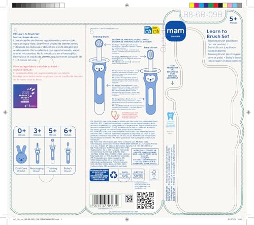 MAM Baby Learning Toothbrush Set, Extra Long Brush for Parental Cleaning and Short Brush for Independent Cleaning, with Safety Guard, Neutral, Pack of 2