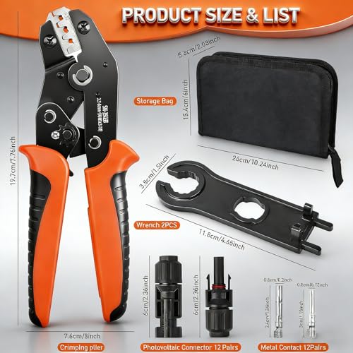 Crimper Terminals for 2.5/4.0/6.0 M² Solar Cable, 12 Pairs Solar Connectors, 2 Pieces Keys, for Mounting Solar Panels Cables