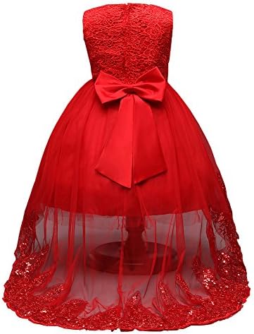 Omaysaa Sequins White Lace Trailing Boho Chiffon Flower Long Sleeves Girl Dress 4-12 Year Old (Red, 7-8T)
