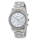 Han Shi Crystals Watch, Fashion Ladies Women Girls Faux chronograph Quartz Classic Round Clock (A, Silver)