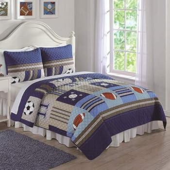 Amazon.com: 3pc MVP Kids Sports Themed Quilt Full Queen