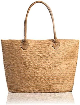 Happy Lily Women Multifuctional Reusable Shopper Bag Carry-All & Organizer Straw Beach Tote Bag Shoulder or Top-Handle Handbag for Daily Using /Shopping/Beach Vacation/Baby/Outdoor Activities (brown)