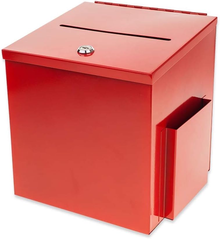 SOURCEONE.ORG Source One LLC Large Steel Donation Box, Suggestion Box with Side Pocket