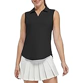 BASUDAM Women's Sleeveless Golf Shirts V-Neck Collared Tennis Polo T-Shirts Tank Tops Quick Dry